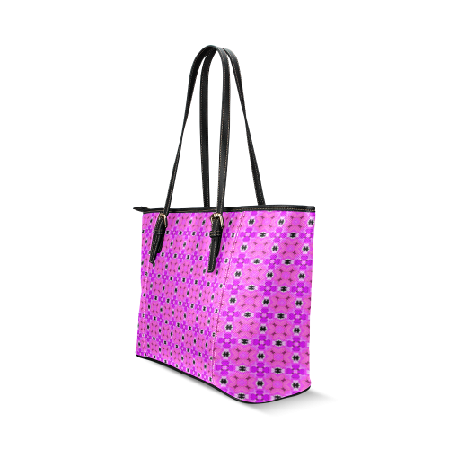 Circle Lattice of Floral Pink Violet Modern Quilt Leather Tote Bag/Small (Model 1640)