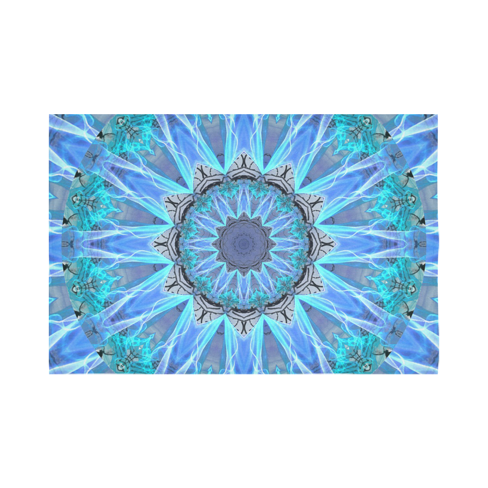 Sapphire Ice Flame, Cyan Blue Crystal Wheel Cotton Linen Wall Tapestry 90"x 60"