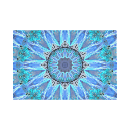 Sapphire Ice Flame, Cyan Blue Crystal Wheel Cotton Linen Wall Tapestry 90"x 60"