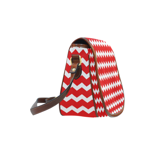 Modern Trendy Pastell Grey Red Zig Zag Pattern Chevron Saddle Bag/Small (Model 1649) Full Customization