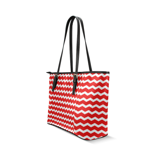 Modern Trendy Pastell Grey Red Zig Zag Pattern Chevron Leather Tote Bag/Small (Model 1640)