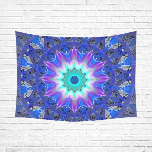 Blue Ice Merry Aqua Violet Foliage Flowers Zen Cotton Linen Wall Tapestry 80"x 60"