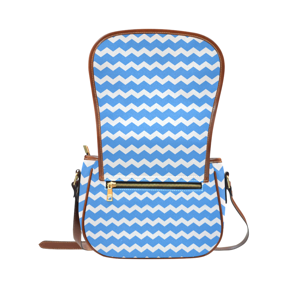 Modern Trendy Pastel Grey Blue Pink Zig Zag Pattern Chevron Saddle Bag/Small (Model 1649) Full Customization