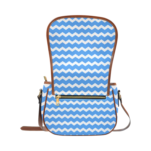 Modern Trendy Pastel Grey Blue Pink Zig Zag Pattern Chevron Saddle Bag/Small (Model 1649) Full Customization