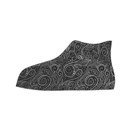 A elegant floral damasks in  silver and black Men’s Classic High Top Canvas Shoes (Model 017)
