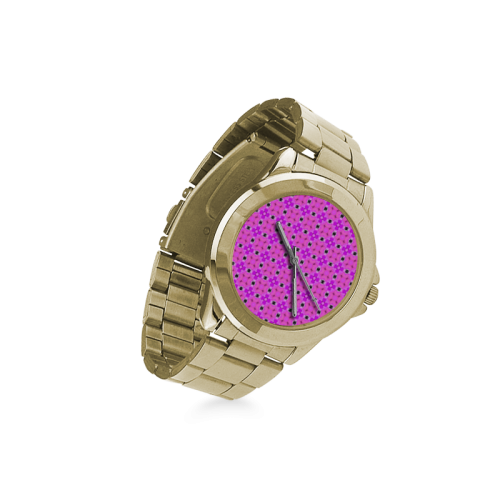 Circle Lattice of Floral Pink Violet Modern Quilt Custom Gilt Watch(Model 101)