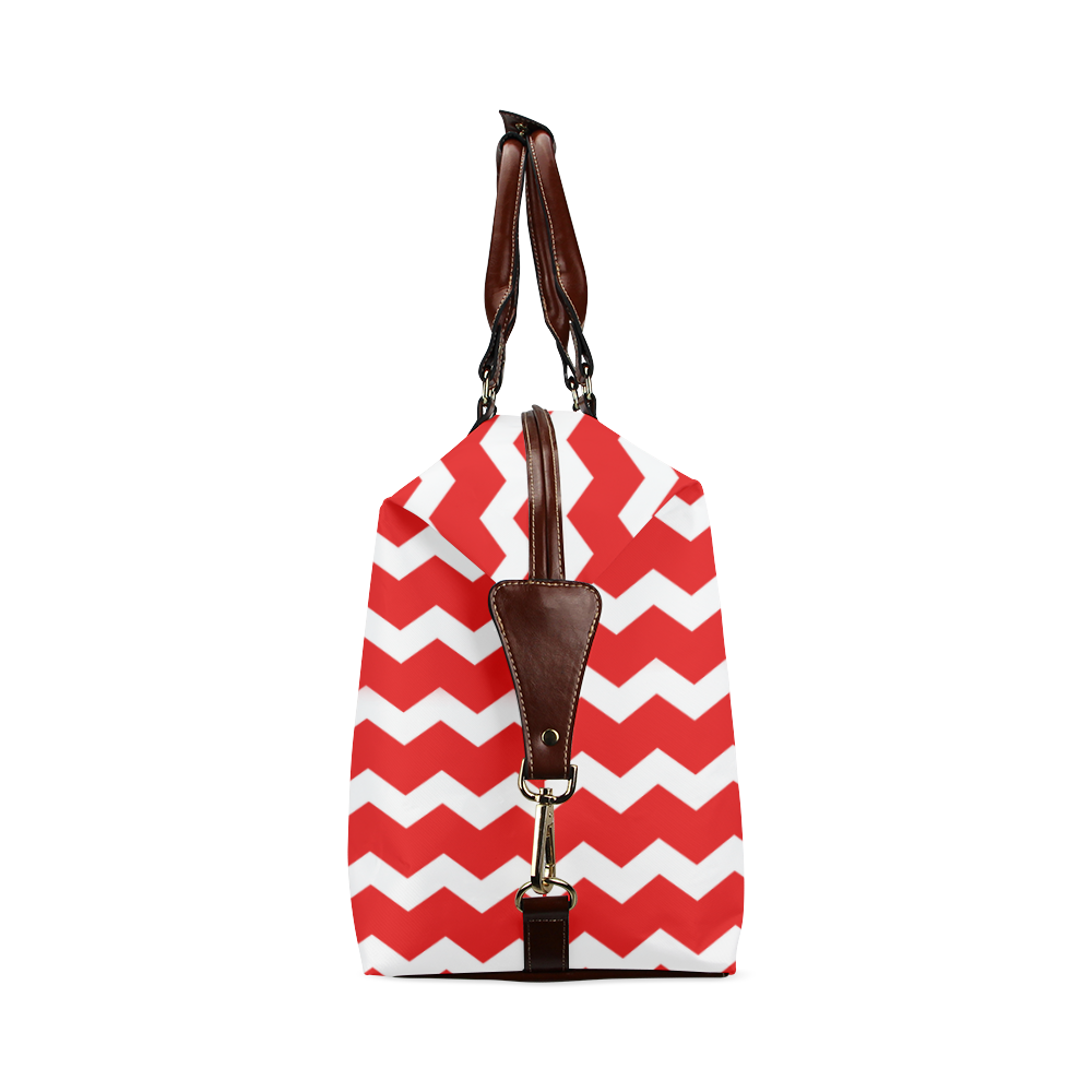 Modern Trendy Pastell Grey Red Zig Zag Pattern Chevron Classic Travel Bag (Model 1643)