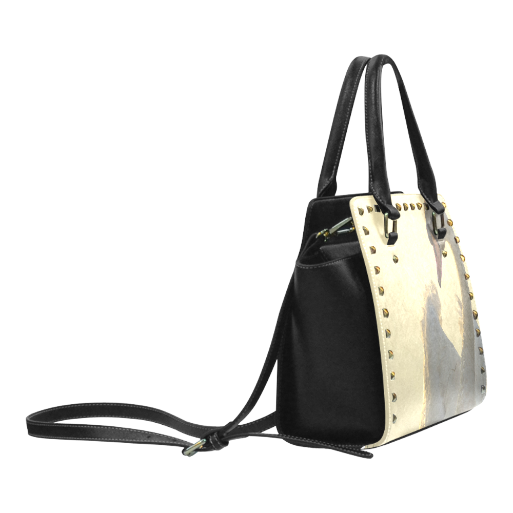 Graceful White Swan Rivet Shoulder Handbag (Model 1645)