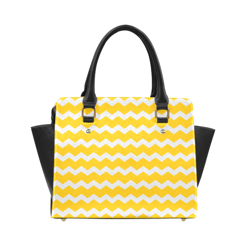 Modern Trendy Pastell Grey Yellow Zig Zag Pattern Chevron Classic Shoulder Handbag (Model 1653)