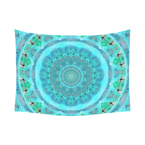 Teal Cyan Ocean Abstract Modern Lace Lattice Cotton Linen Wall Tapestry 80"x 60"