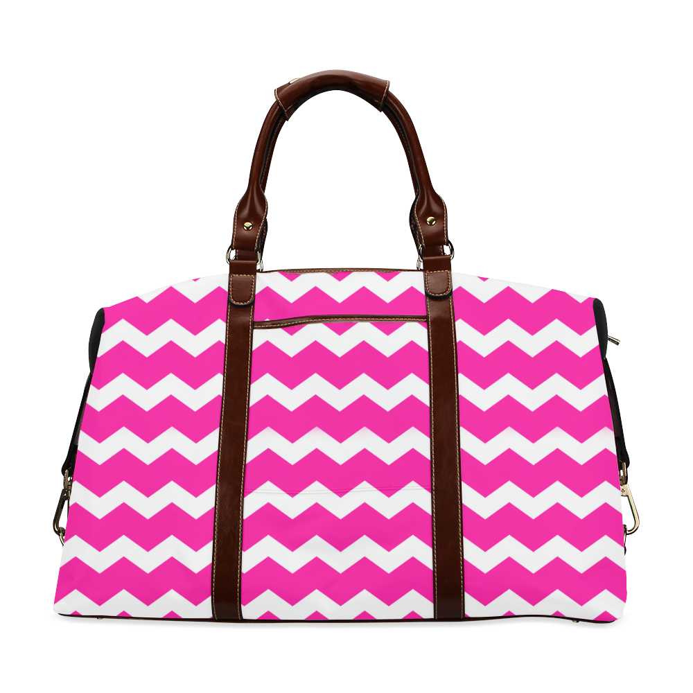 Modern Trendy Pastel Grey Pink Zig Zag Pattern Chevron Classic Travel Bag (Model 1643)