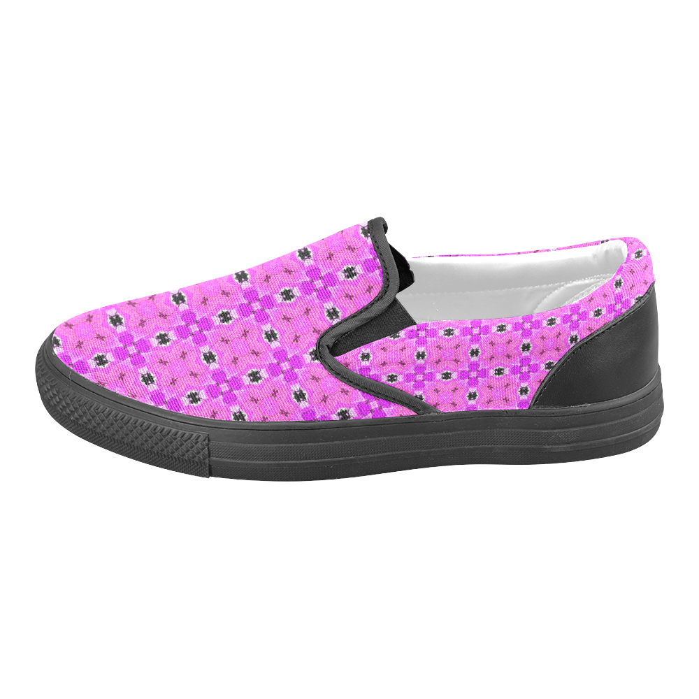 Circle Lattice of Floral Pink Violet Modern Quilt Women's Unusual Slip-on Canvas Shoes (Model 019)