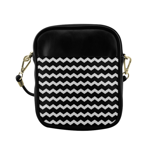 Modern Trendy Pastell Grey Black Zig Zag Pattern Chevron Sling Bag (Model 1627)