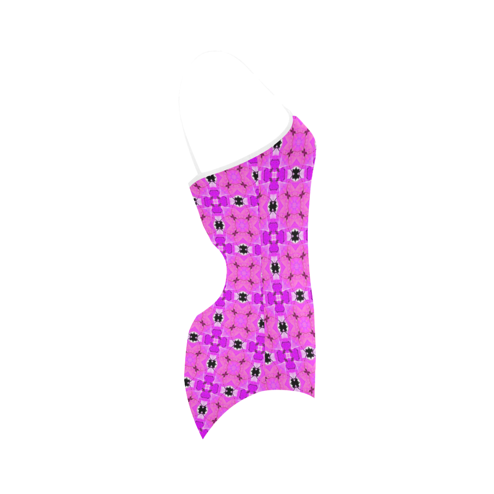 Circle Lattice of Floral Pink Violet Modern Quilt Strap Swimsuit ( Model S05)