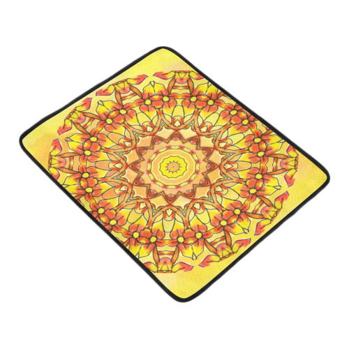 Orange Yellow Sunflower Mandala Red Zendoodle Beach Mat 78"x 60"