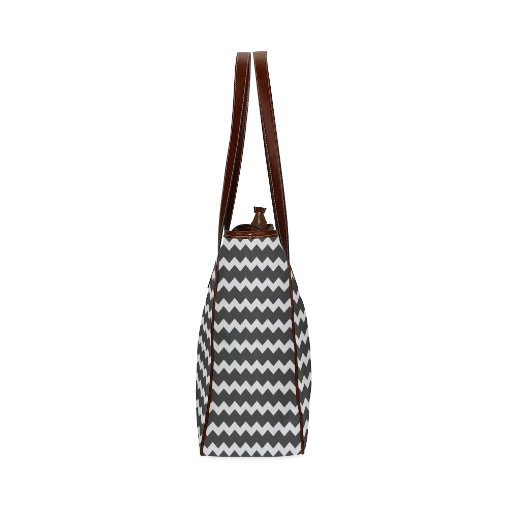 Modern Trendy Pastell Grey Black Zig Zag Pattern Chevron Classic Tote Bag (Model 1644)