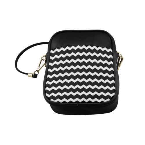 Modern Trendy Pastell Grey Black Zig Zag Pattern Chevron Sling Bag (Model 1627)