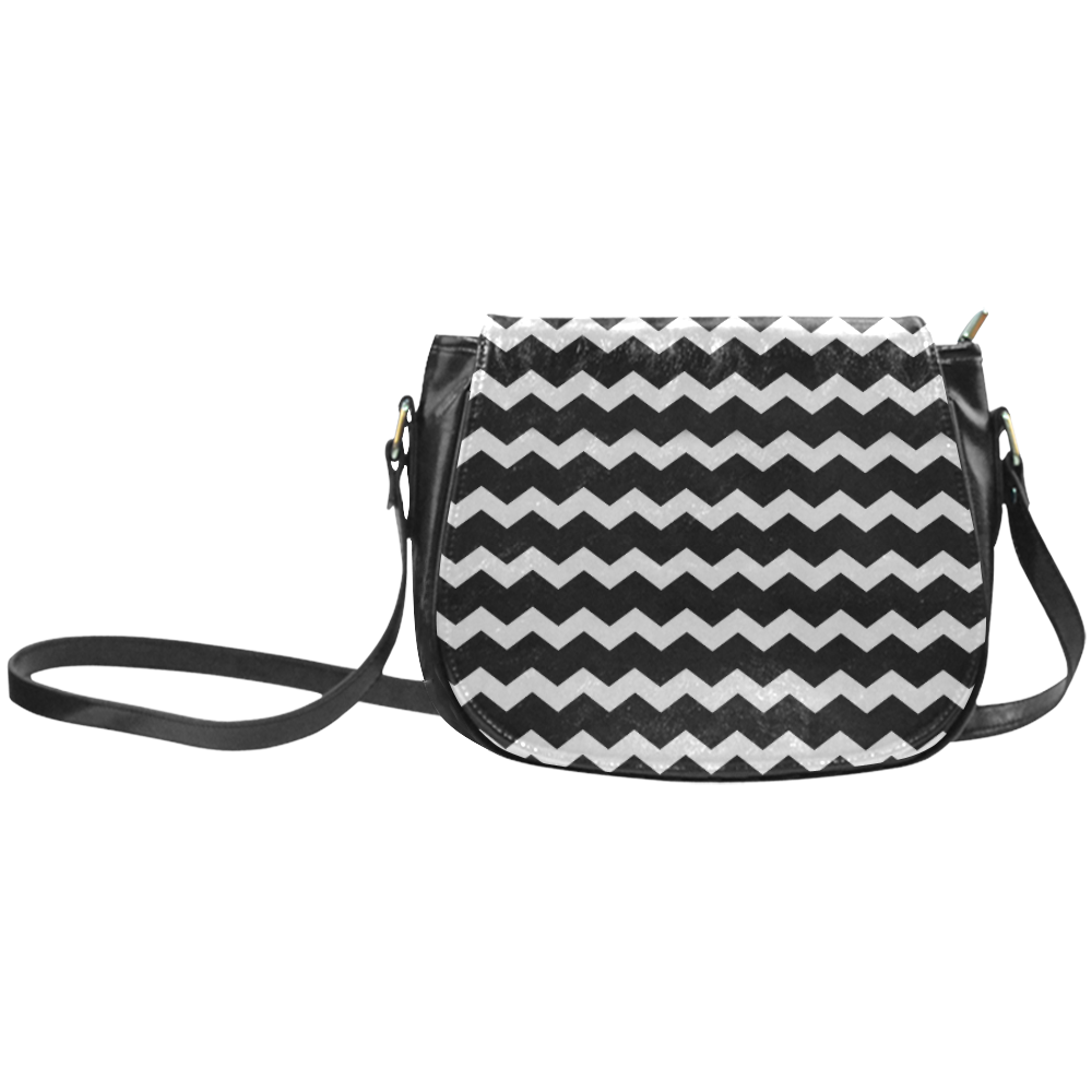 Modern Trendy Pastell Grey Black Zig Zag Pattern Chevron Classic Saddle Bag/Large (Model 1648)