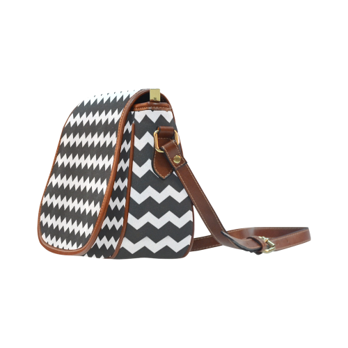 Modern Trendy Pastell Grey Black Zig Zag Pattern Chevron Saddle Bag/Small (Model 1649) Full Customization