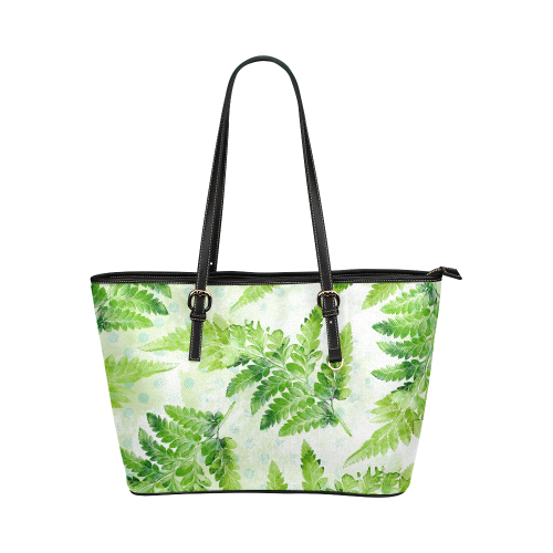 Green Fern Leather Tote Bag/Small (Model 1651)