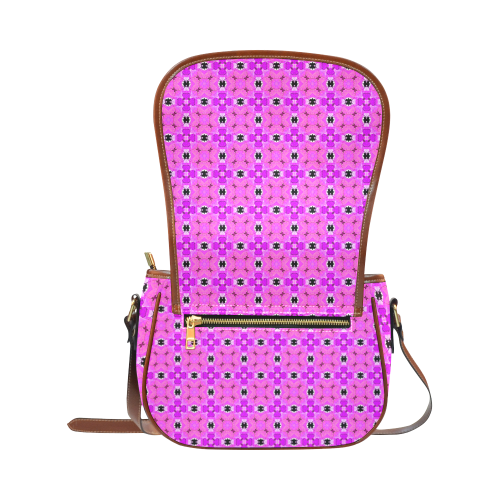 Circle Lattice of Floral Pink Violet Modern Quilt Saddle Bag/Large (Model 1649)
