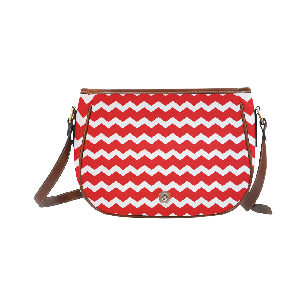 Modern Trendy Pastell Grey Red Zig Zag Pattern Chevron Saddle Bag/Small (Model 1649) Full Customization