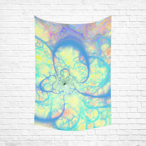 Blue Angel, Abstract Cosmic Azure Lemon Cotton Linen Wall Tapestry 60"x 90"