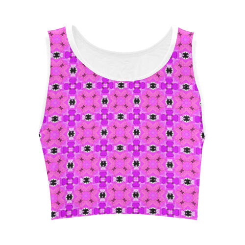 Circle Lattice of Floral Pink Violet Modern Quilt Women's Crop Top (Model T42)