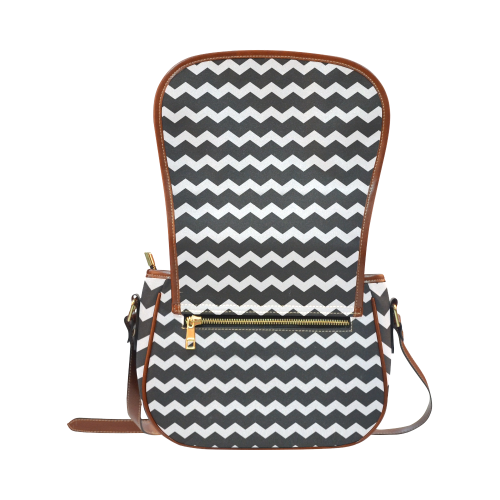 Modern Trendy Pastell Grey Black Zig Zag Pattern Chevron Saddle Bag/Small (Model 1649) Full Customization