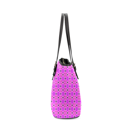 Circle Lattice of Floral Pink Violet Modern Quilt Leather Tote Bag/Large (Model 1640)