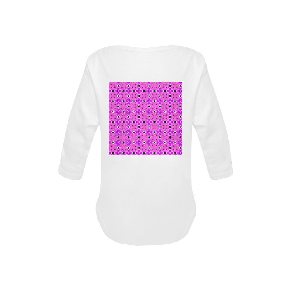 Circle Lattice of Floral Pink Violet Modern Quilt Baby Powder Organic Long Sleeve One Piece (Model T27)