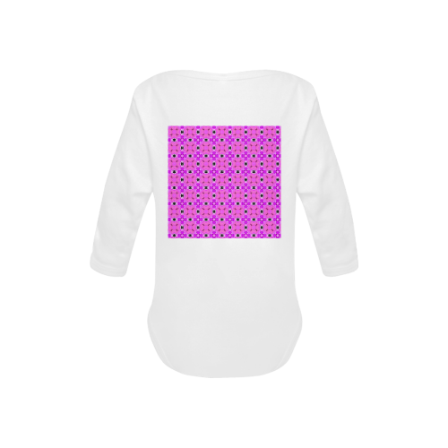 Circle Lattice of Floral Pink Violet Modern Quilt Baby Powder Organic Long Sleeve One Piece (Model T27)