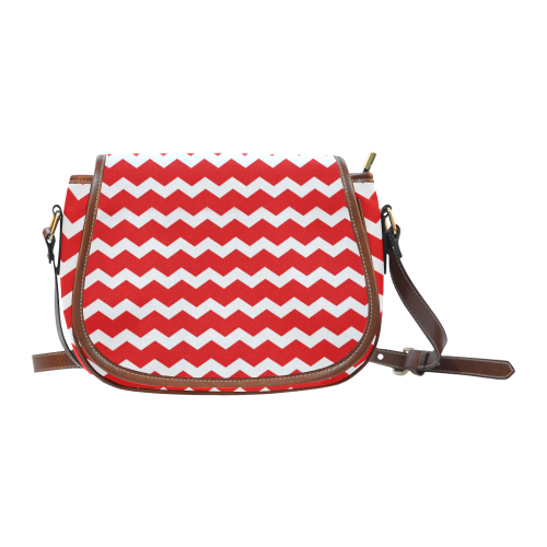 Modern Trendy Pastell Grey Red Zig Zag Pattern Chevron Saddle Bag/Small (Model 1649) Full Customization
