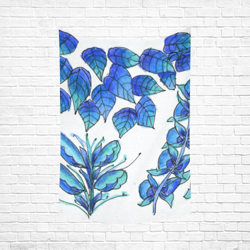 Pretty Blue Flowers, Aqua Garden Zendoodle Cotton Linen Wall Tapestry 60"x 90"