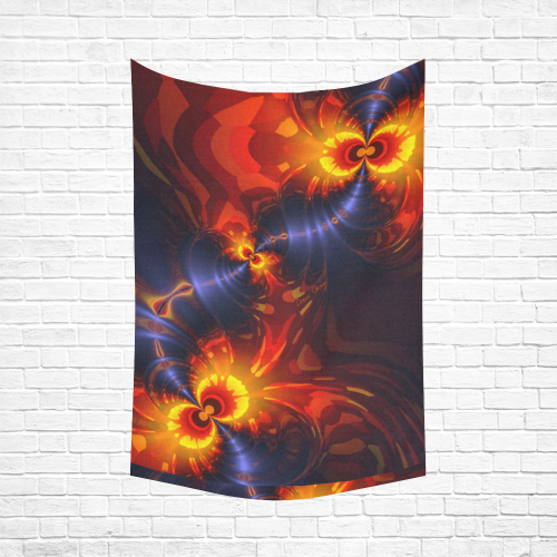 Butterfly Eyes, Abstract Violet Gold Wings Cotton Linen Wall Tapestry 60"x 90"