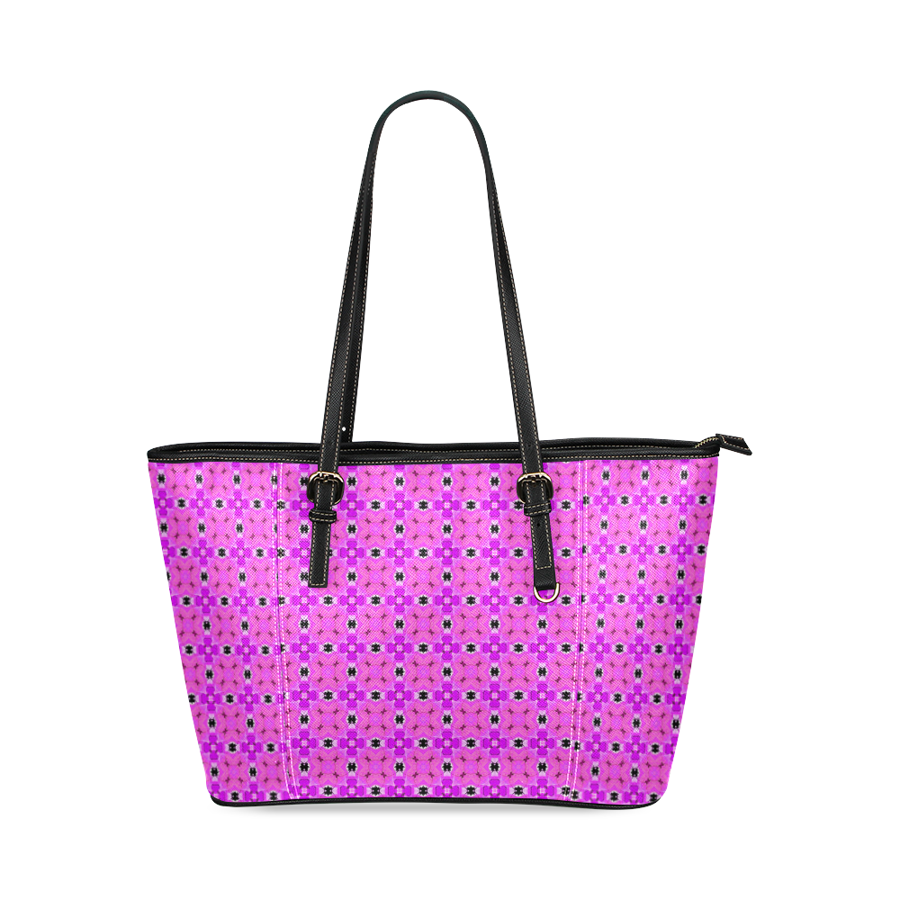 Circle Lattice of Floral Pink Violet Modern Quilt Leather Tote Bag/Large (Model 1640)