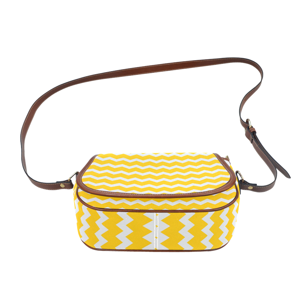 Modern Trendy Pastel Grey Sunny Yellow Zig Zag Pattern Chevron Saddle Bag/Small (Model 1649) Full Customization