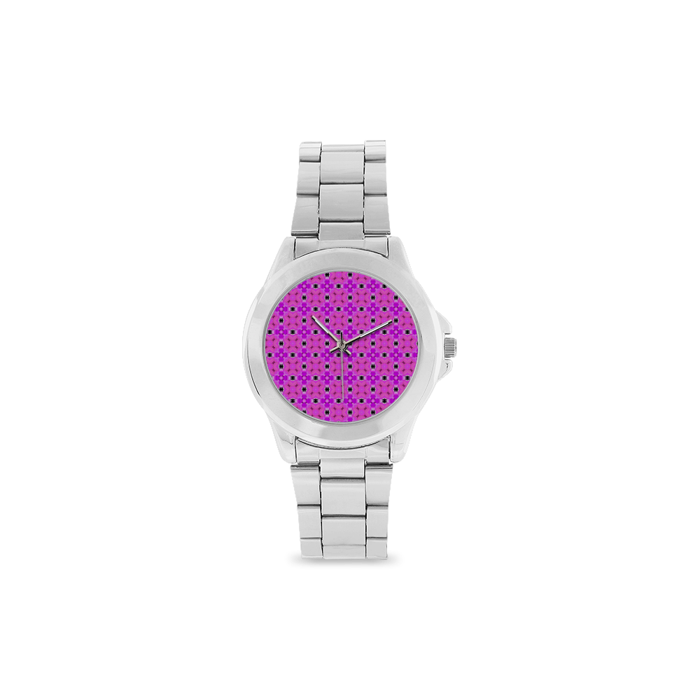 Circle Lattice of Floral Pink Violet Modern Quilt Unisex Stainless Steel Watch(Model 103)