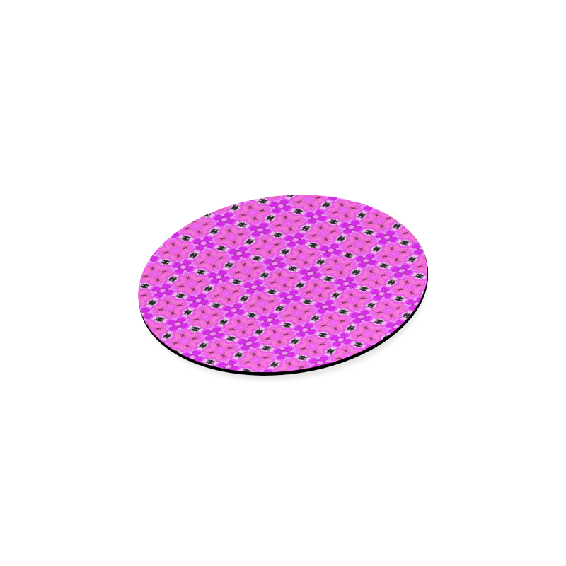 Circle Lattice of Floral Pink Violet Modern Quilt Round Coaster