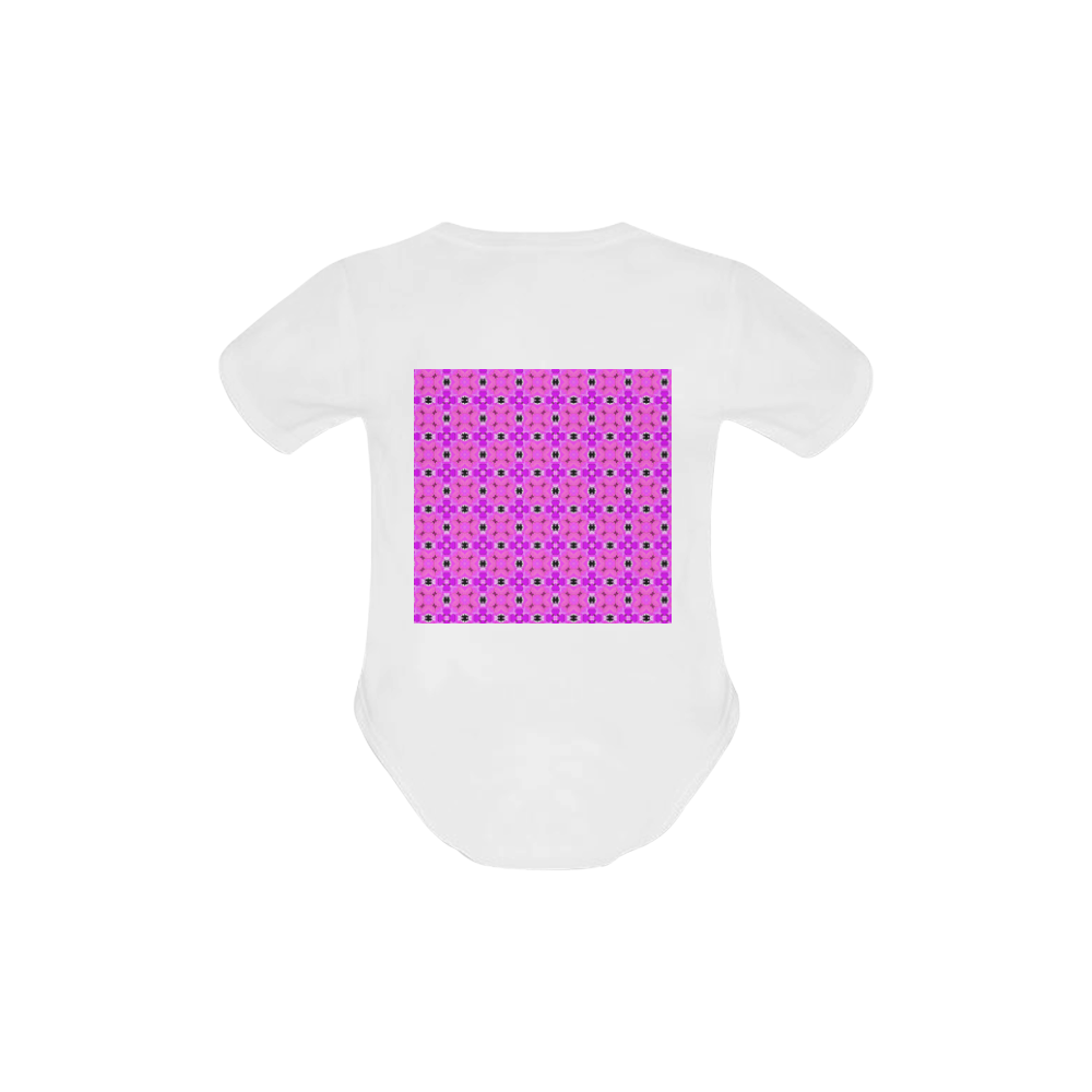 Circle Lattice of Floral Pink Violet Modern Quilt Baby Powder Organic Short Sleeve One Piece (Model T28)