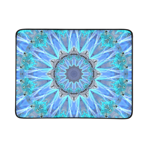 Sapphire Ice Flame, Cyan Blue Crystal Wheel Beach Mat 78"x 60"