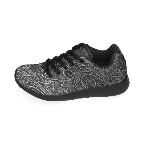 A elegant floral damasks in  silver and black Men’s Running Shoes (Model 020)