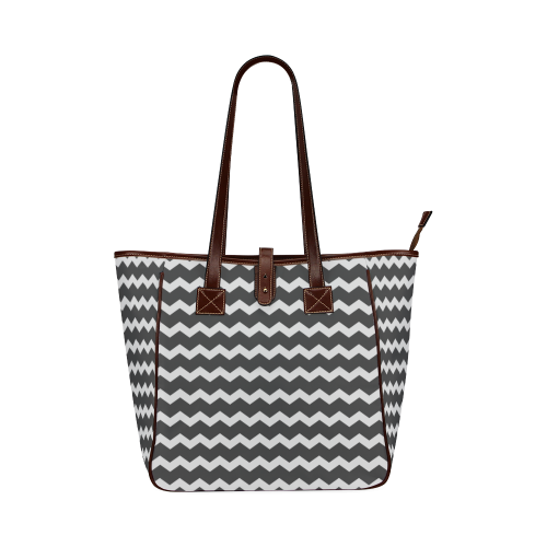 Modern Trendy Pastell Grey Black Zig Zag Pattern Chevron Classic Tote Bag (Model 1644)