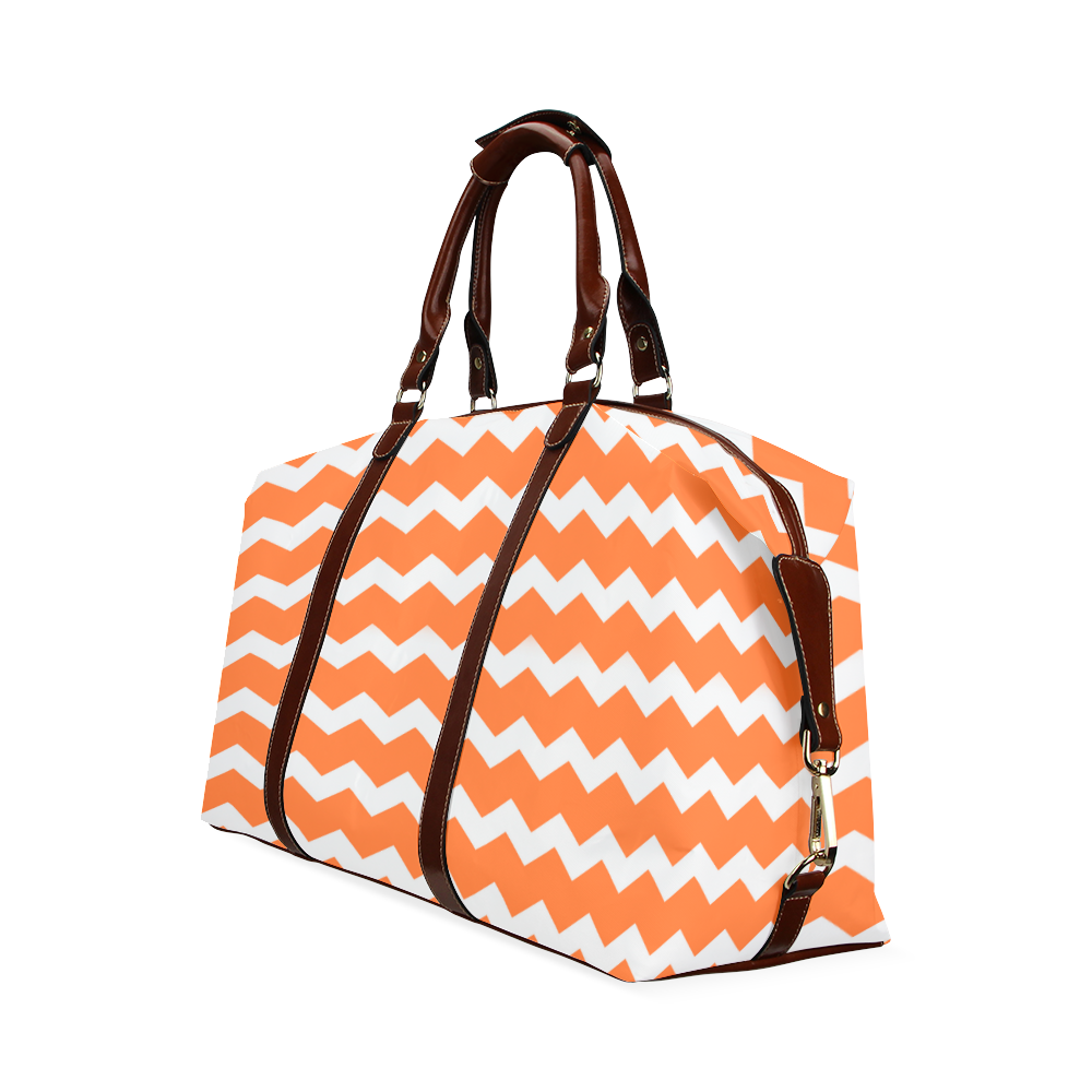 Modern Trendy Pastel Grey Orange Zig Zag Pattern Chevron Classic Travel Bag (Model 1643)