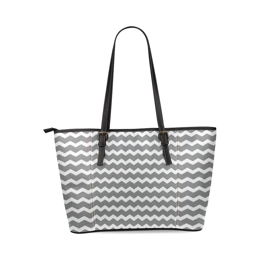 Modern Trendy Pastel Grey Grey Zig Zag Pattern Chevron Leather Tote Bag/Small (Model 1640)