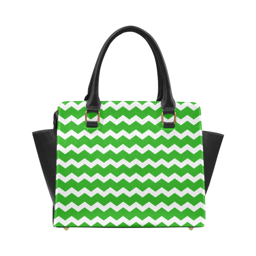 Modern Trendy Pastel Grey Green Zig Zag Pattern Chevron Classic Shoulder Handbag (Model 1653)