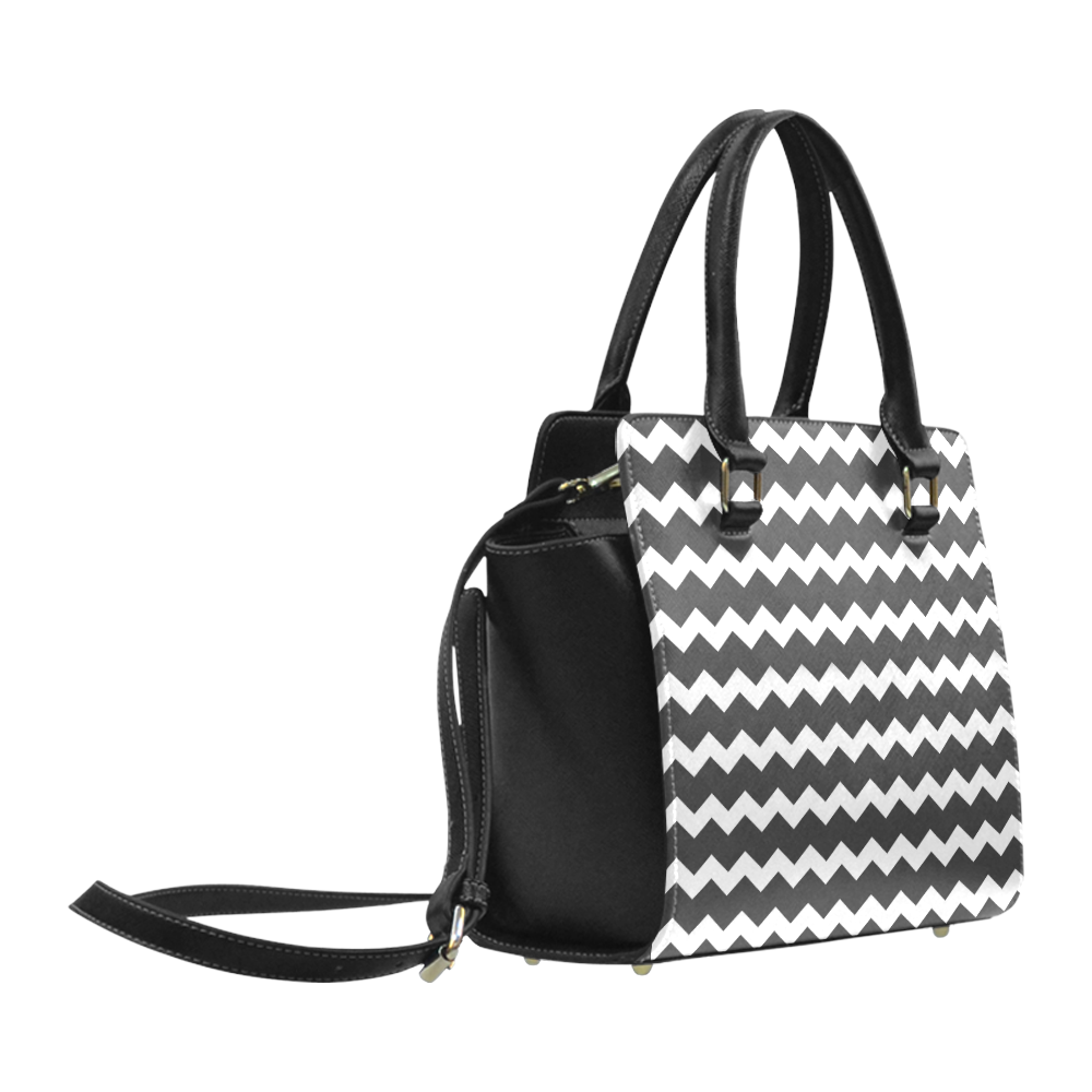 Modern Trendy Pastell Grey Black Zig Zag Pattern Chevron Classic Shoulder Handbag (Model 1653)