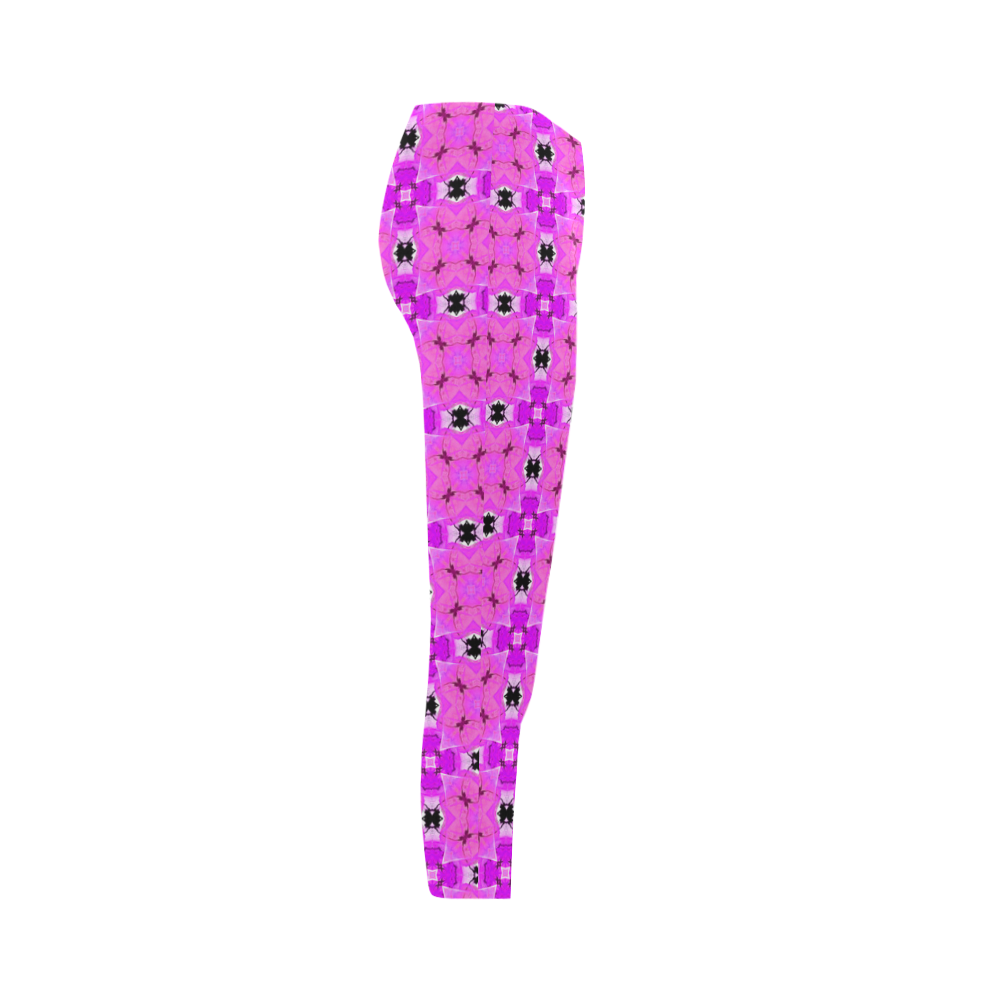 Circle Lattice of Floral Pink Violet Modern Quilt Capri Legging (Model L02)