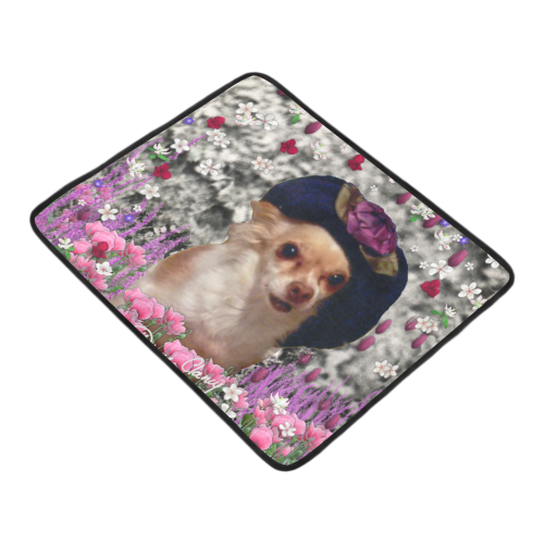 Chi Chi in Pink White Flowers, Chihuahua Puppy Dog Beach Mat 78"x 60"