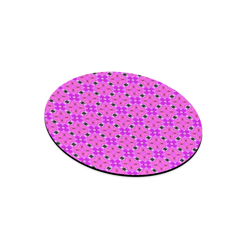 Circle Lattice of Floral Pink Violet Modern Quilt Round Mousepad